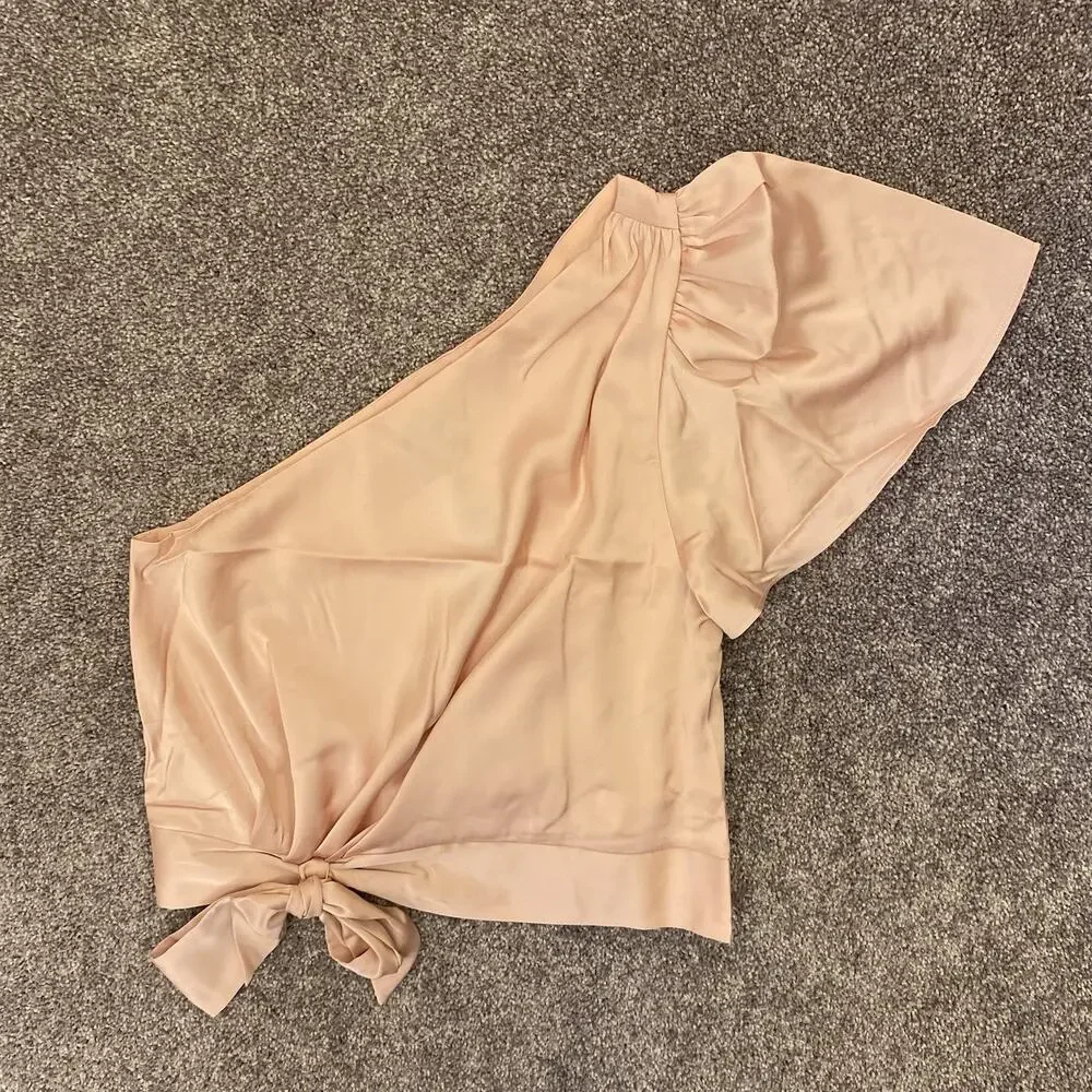 Express Women's Satin One Shoulder Tie Waist Top Pale Pink Size XS - NWT $64 - Picture 5 of 16